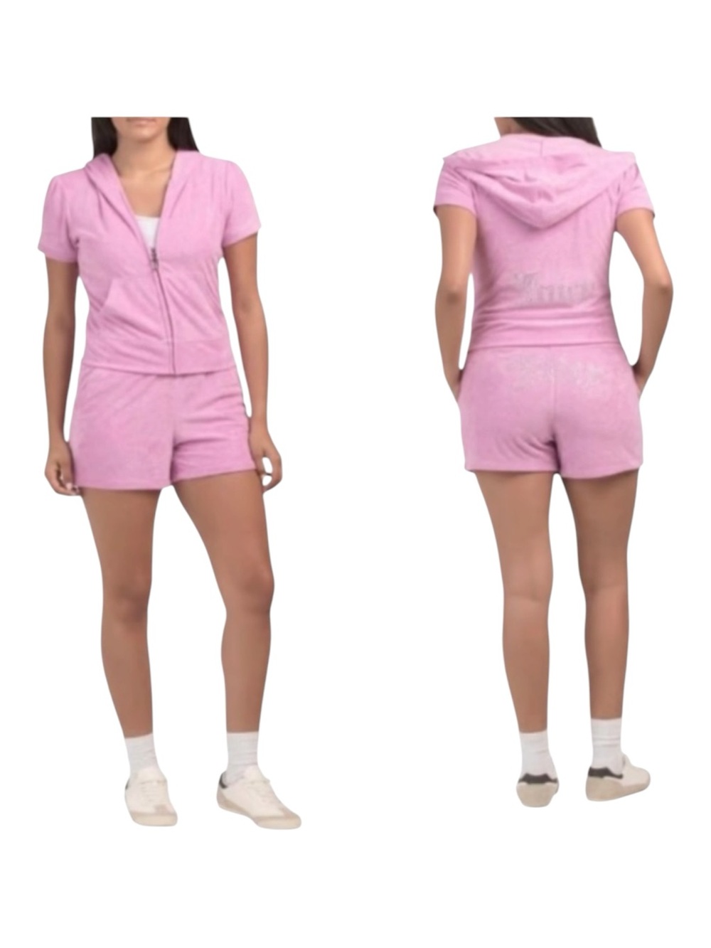 Juicy Couture Pink Terry Cloth Bling Shortie Set In Dewberry Women’s Size L/XL
